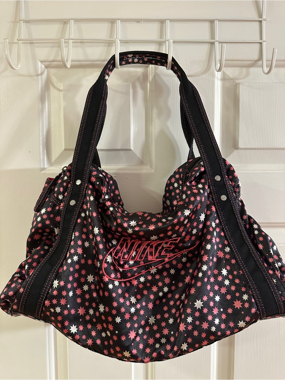 Nike Black Shoulder Bag with Pink and White Star Print